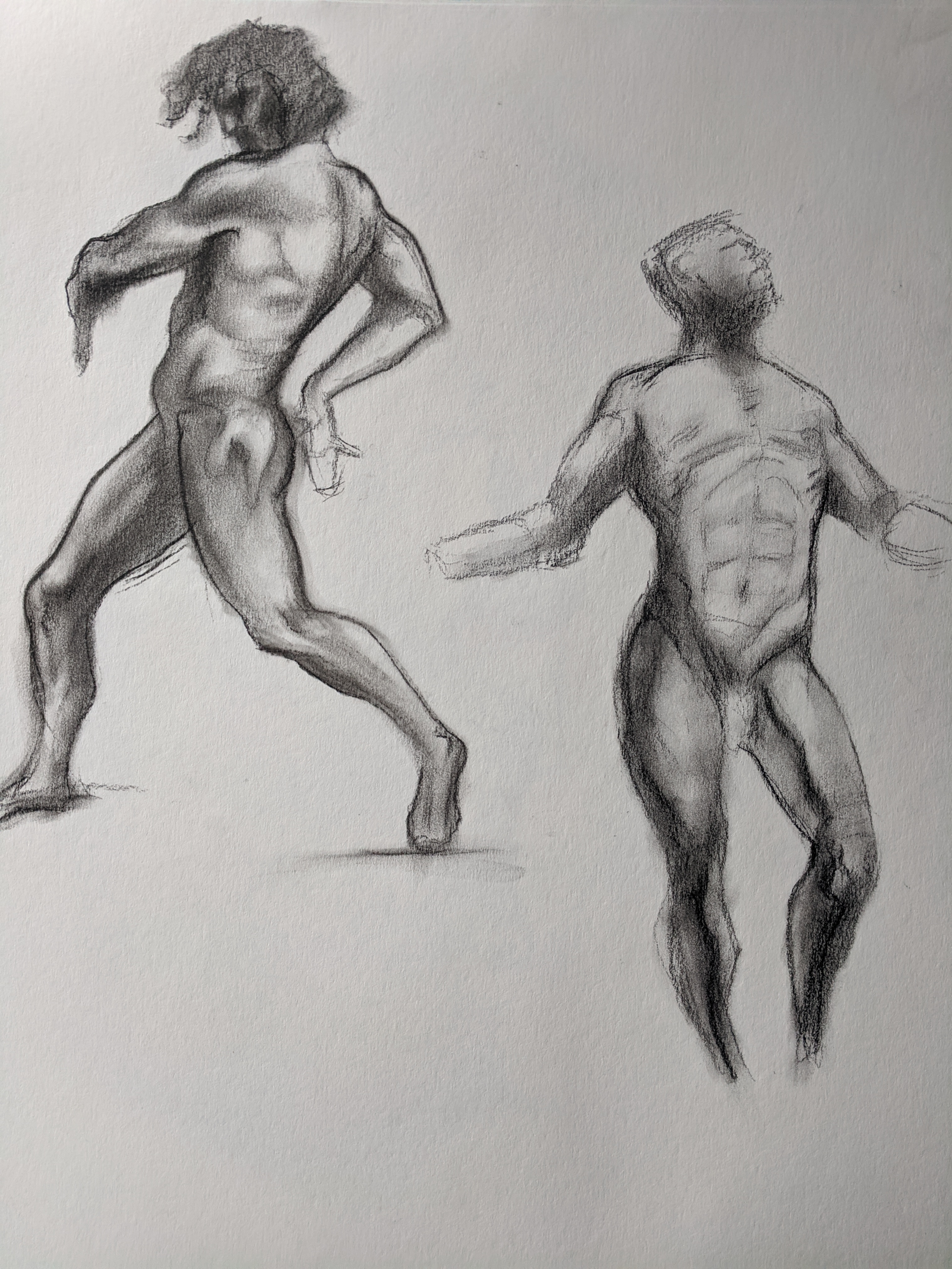 Graphite page with back-view torso and shoulder studies