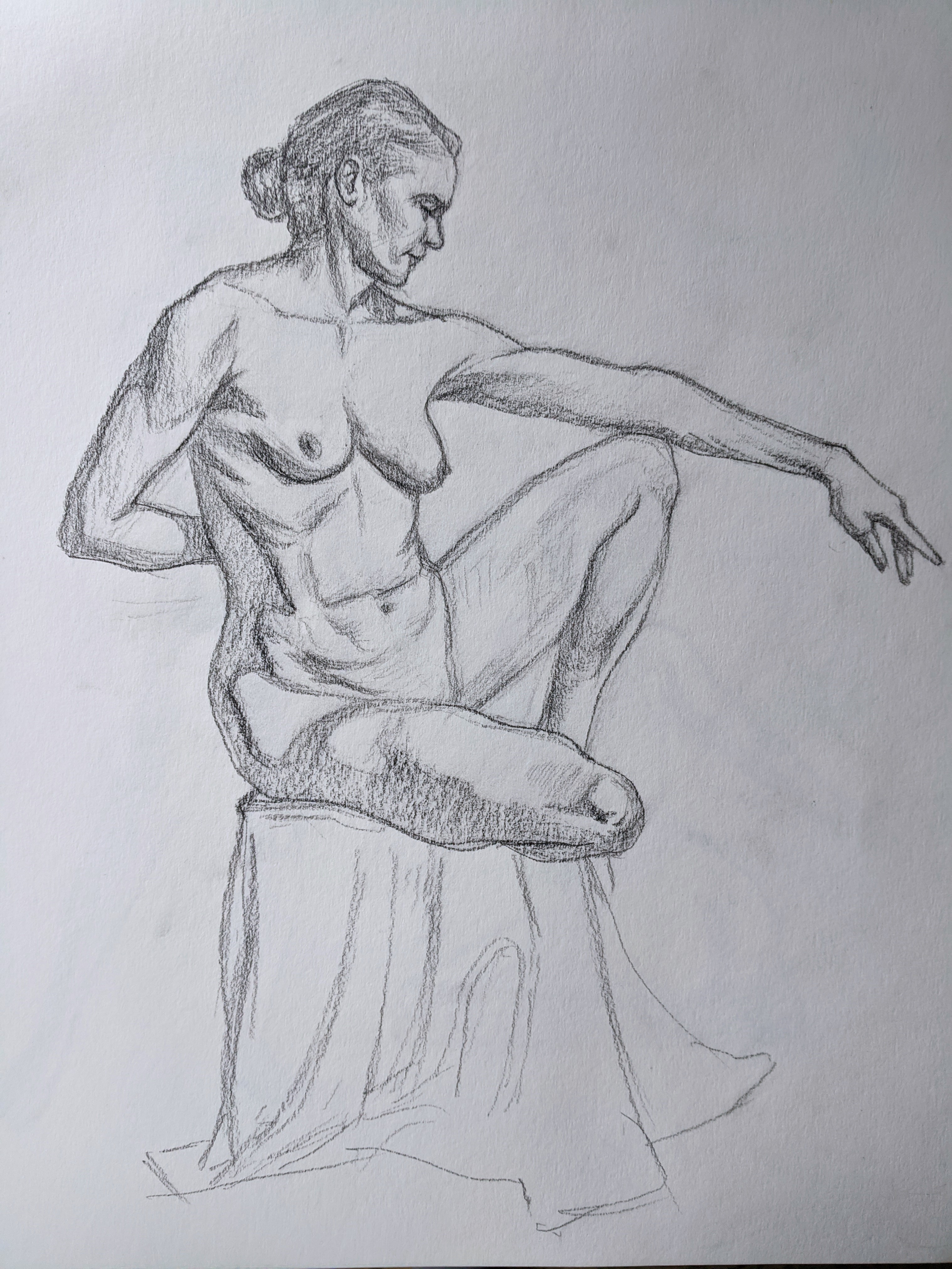 Seated nude woman charcoal figure sketch